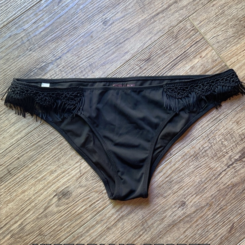 Black Fringe Trim Bikini Bottoms